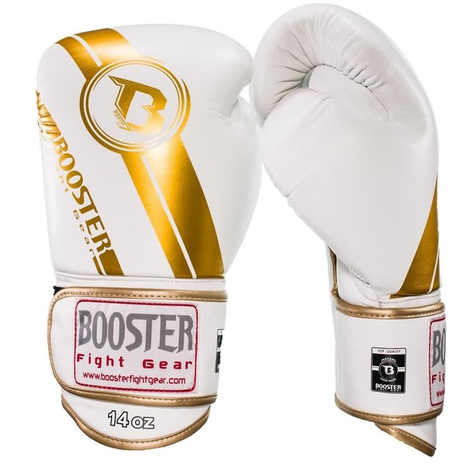 Booster Fightgear BGL 1 V3 Leren Bokshandschoenen – Wit/Goud – 12oz, 14oz en 16oz