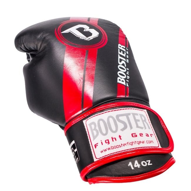 Booster Fightgear BGL 1 V3 Leren Bokshandschoenen – Zwart/Rood Foil – 10oz, 12oz, 14oz en 16oz