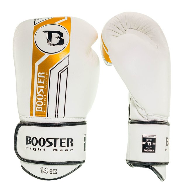Booster Fightgear Bokshandschoenen BGL V9 – White/Gold – Premium Kwaliteit voor Training & Sparring