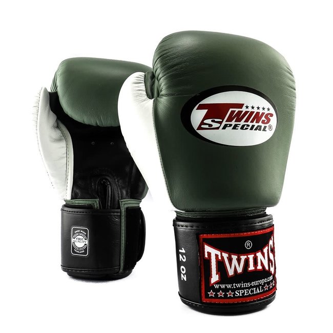Twins Special Twins Special BGVL 4 Bokshandschoenen – Zwart/Olijf/Wit – 100% Thais Leer – Voor Boksen, Kickboksen & Muay Thai