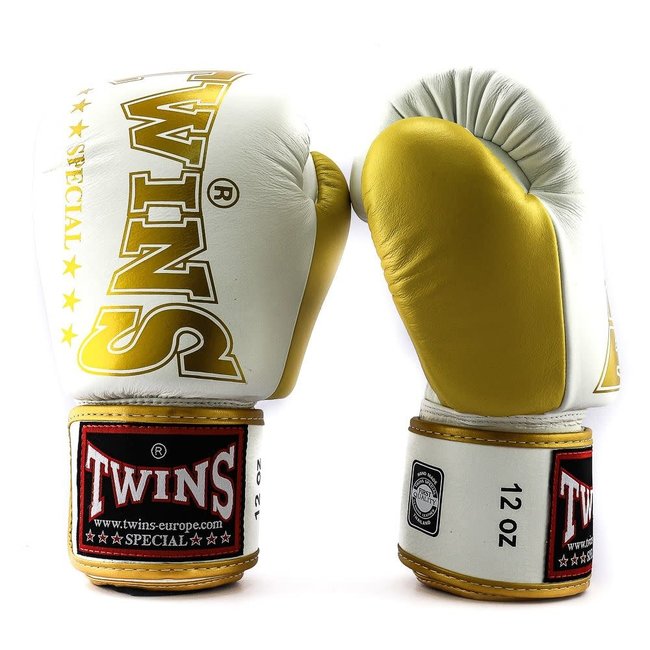 Twins Special BGVL 8 Leren Bokshandschoenen – Wit/Goud – 10oz, 12oz, 14oz en 16oz