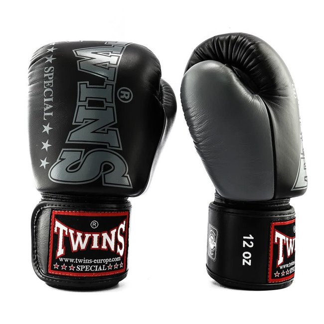 Twins Special BGVL 8 Leren Bokshandschoenen – Zwart/Grijs – 10oz, 12oz, 14oz en 16oz