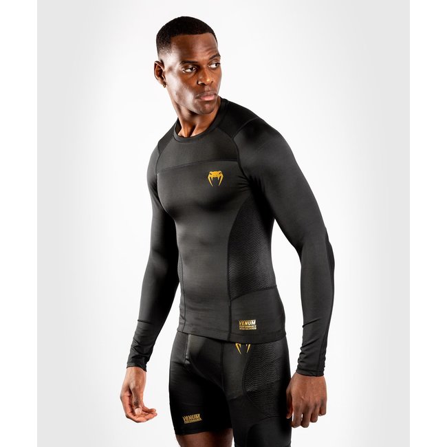 Venum G-FIT RASHGUARD - LANGE MOUWEN - ZWART/GOUD