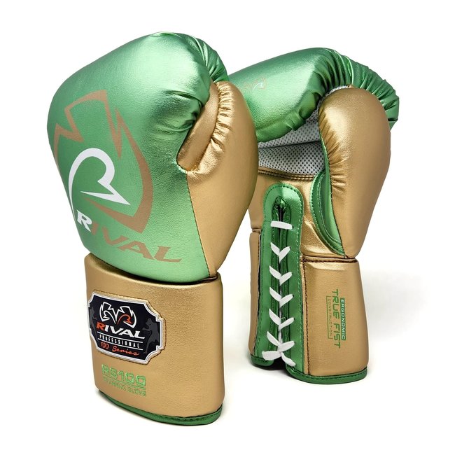 Rival Boxing Gear RS100 Professional Sparring Bokshandschoenen – Groen/Goud – 14oz en 16oz