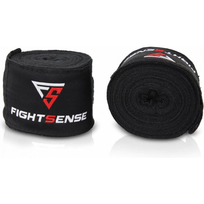 Fightsense Bandage extra lang – Boxing Wraps – Zwart 600 cm – Boksbandages voor vechtsport en training