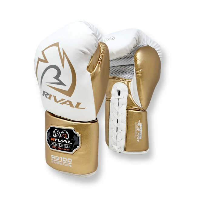 Rival Boxing Gear RS100 Professional Sparring Bokshandschoenen – Wit/Goud – 14oz en 16oz