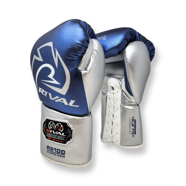 Rival Boxing Gear RS100 Professional Sparring Bokshandschoenen – Blauw/Zilver – 14oz en 16oz