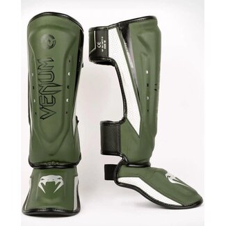 Venum Elite Evo Shinguards - Khaki/Silver