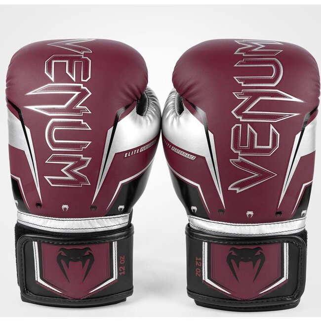 Venum Elite Evo (kick)bokshandschoenen Bordeaux Zilver