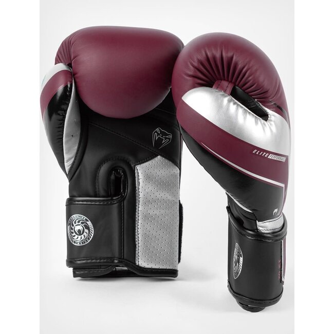 Venum Elite Evo (kick)bokshandschoenen Bordeaux Zilver