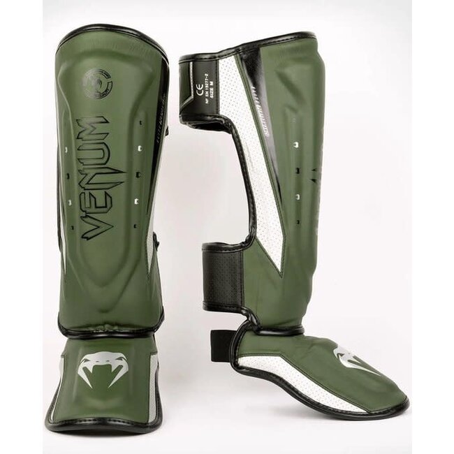 Venum Elite Evo Shinguards - Khaki/Silver