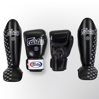 FAIRTEX Fairtex Fightset Zwart – Bokshandschoenen & Scheenbeschermers – Complete Set voor Muay Thai & Kickboksen