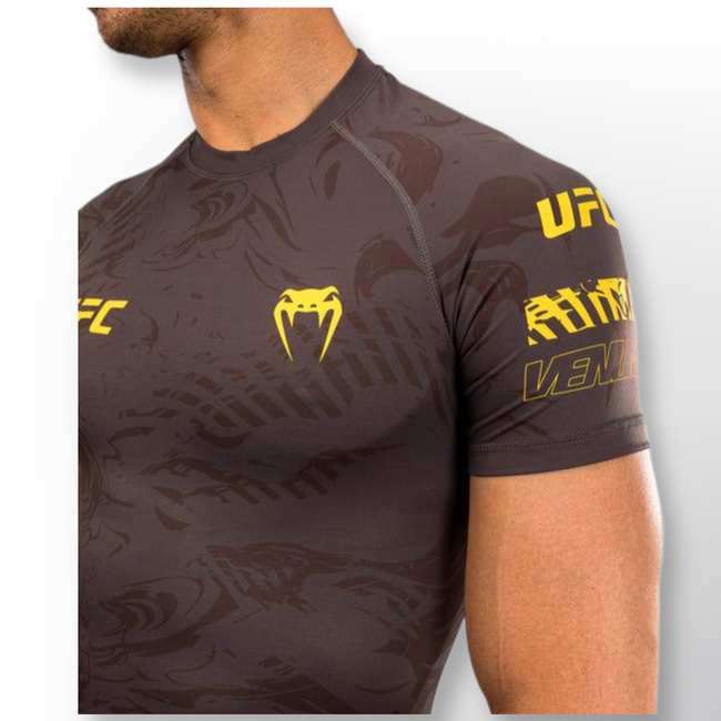 Venum UFC Fusion by Venum Fight Week Men’s Performance Short Sleeve Rashguard - Earthen Brown