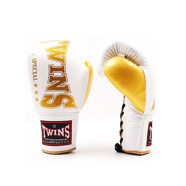 Twins Special BGLL8 – Bokshandschoenen Wit/Goud met Laced Sluiting van Leer | Thai Premium Gear