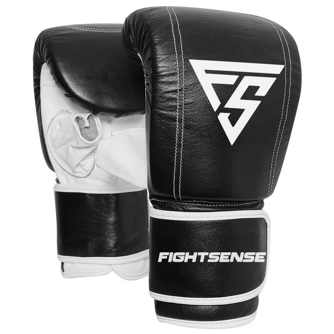 Fightsense XTM Zakhandschoenen Zwart/Wit – Leren Bokshandschoenen voor Zaktraining – Bokshandschoenen voor vechtsport en training