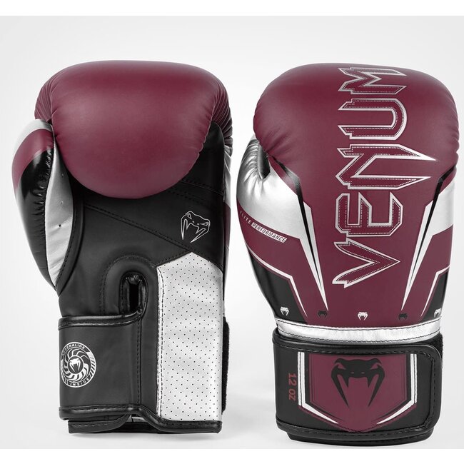 Venum Elite Evo (kick)bokshandschoenen Bordeaux Zilver