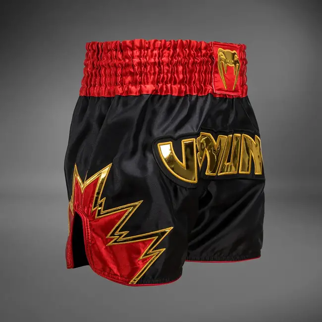 Venum Inferno Muay Thai Shorts – Zwart/Goud/Rood – Thaiboksbroek