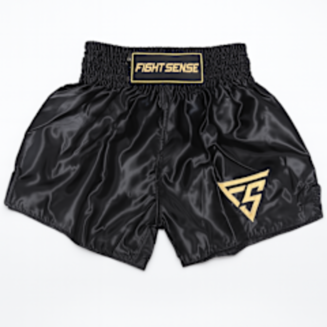 Fightsense Muay Thai Short – Black/Gold – Fightshort voor vechtsport en training