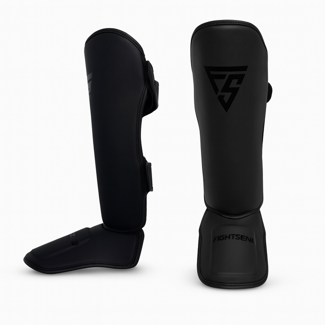 Fightsense Scheenbeschermers – Pro style – black on black – Scheenbeschermers voor vechtsport en training