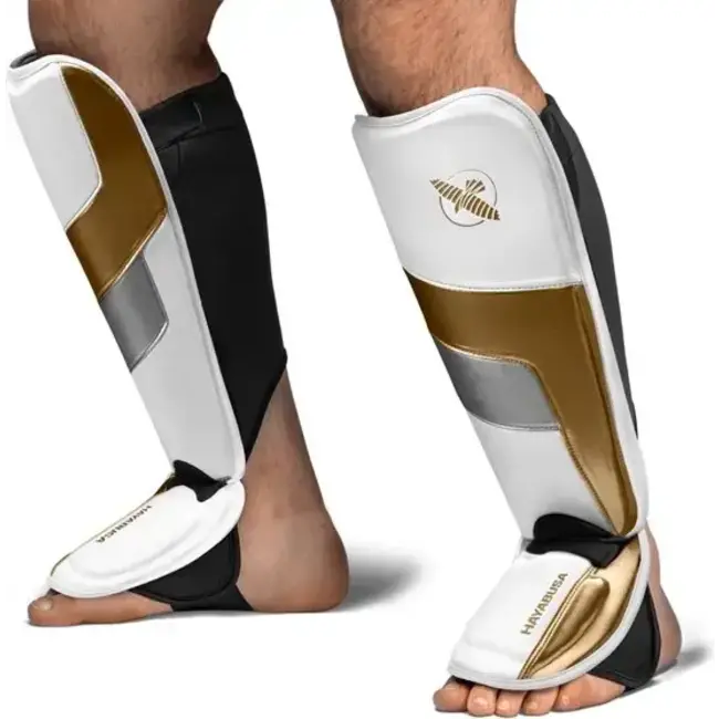 Hayabusa T3 Full-Back Scheenbeschermers - White/Gold