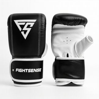 Fightsense XTM Zakhandschoenen Zwart/Wit – Leren Bokshandschoenen voor Zaktraining