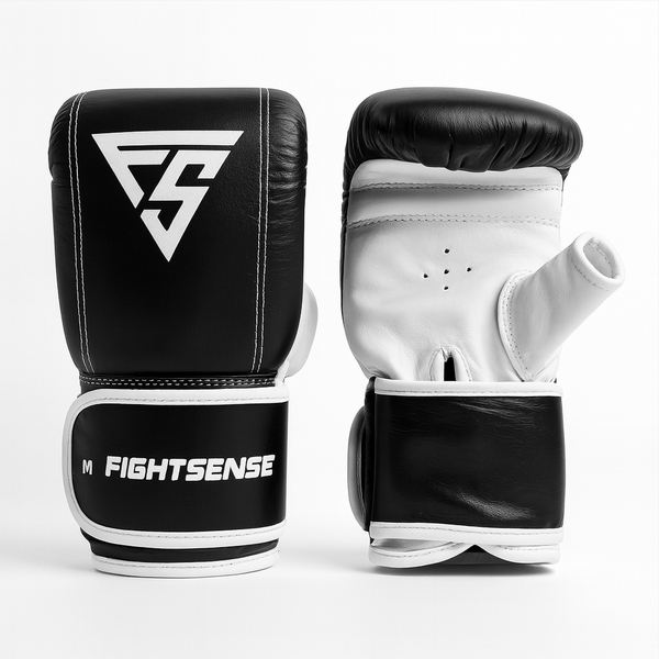 Fightsense XTM gants de sac noir/blanc – en cuir gants de boxe pour entraînement au sac