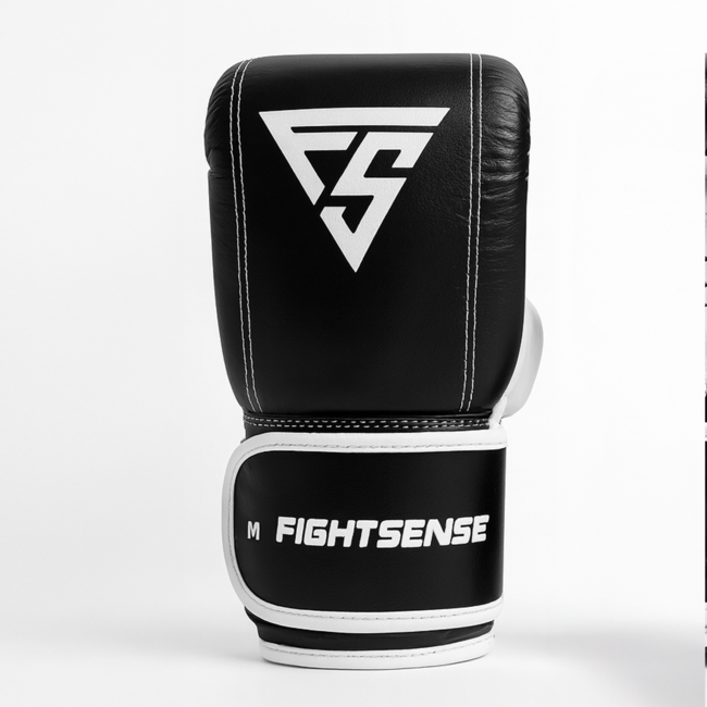 Fightsense XTM Zakhandschoenen Zwart/Wit – Leren Bokshandschoenen voor Zaktraining – Bokshandschoenen voor vechtsport en training