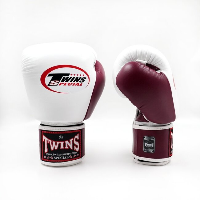 Twins Special BGVL 3-2T Leren Bokshandschoenen – Bordeauxrood/Wit – 12oz, 14oz en 16oz
