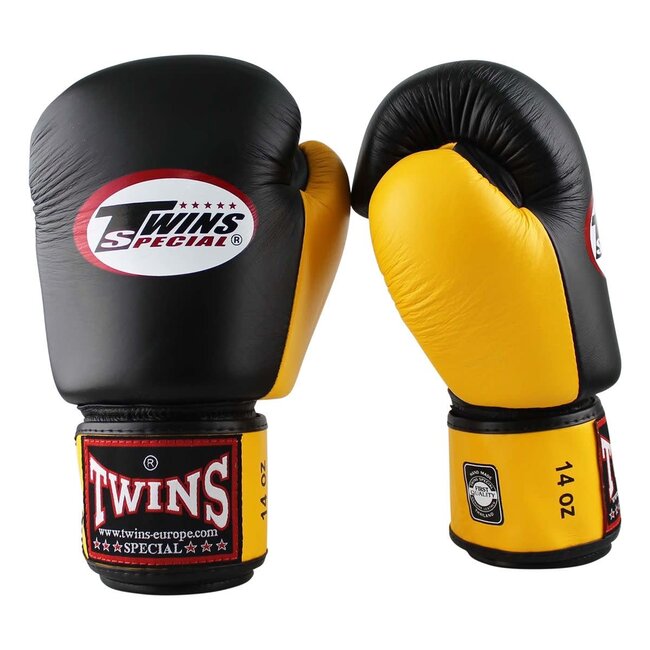 Twins Special BGVL 3 Leren Bokshandschoenen – Zwart/Geel – 12oz, 14oz en 16oz