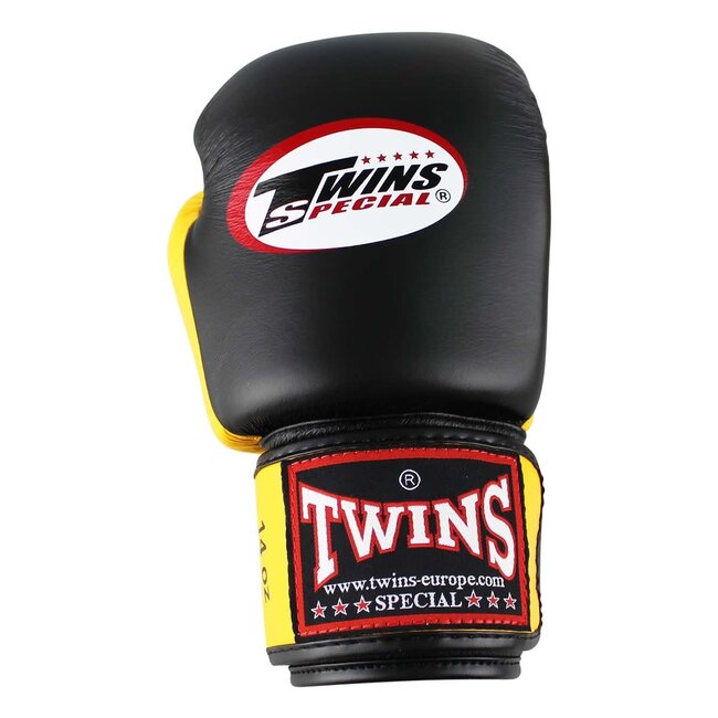 Twins Special BGVL 3 Leren Bokshandschoenen – Zwart/Geel – 12oz, 14oz en 16oz
