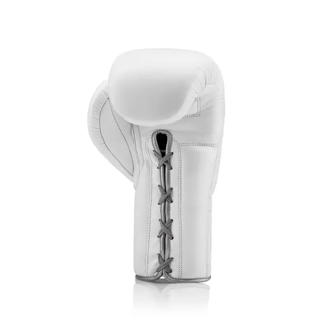 NSPIRE NSPIRE Elite Leren Bokshandschoenen met Veters – Wit/Zilver – 12 t/m 16 oz