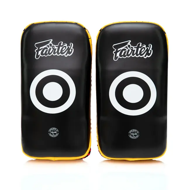 FAIRTEX KPLC2 Curved Muay Thai Kickpads – Zwart/Geel (Paar)