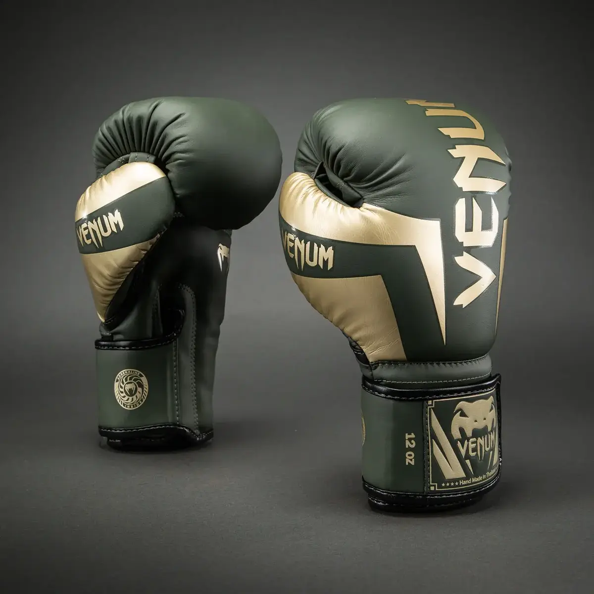 Venum Elite gants de boxe – kaki/or – Skintex cuir – entraînement & Sparring