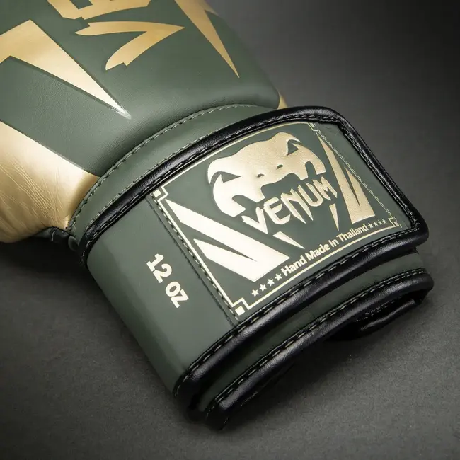 Venum Elite Bokshandschoenen – Khaki/Goud – Skintex Leer – Training & Sparring