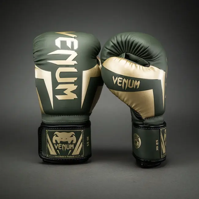 Venum Elite Bokshandschoenen – Khaki/Goud – Skintex Leer – Training & Sparring