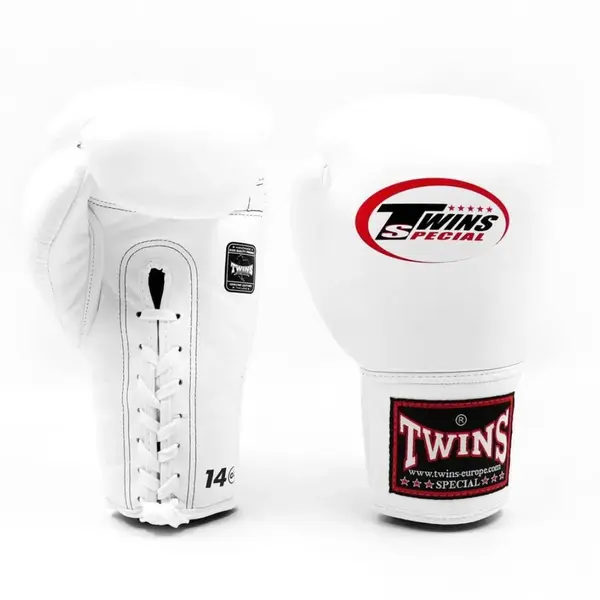 Twins Special BGLL1 – blanc gants de boxe à lacets en cuir véritable | qualité thaïlandaise authentique
