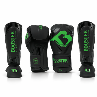 Booster Fightgear Booster Bangkok Fightset – Black/Green – Kunstleer – Bokshandschoenen & Scheenbeschermers
