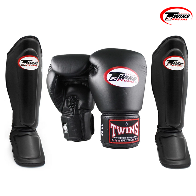 Twins Special Twins Kickbokset Zwart – Premium Leren Bokshandschoenen & Scheenbeschermers