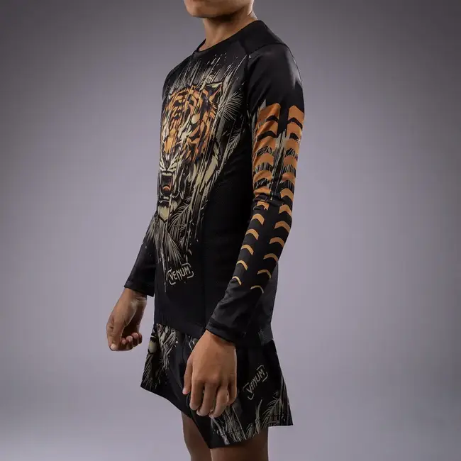 Venum Kids Lange Mouw Rashguard - Zwart / Neon Oranje