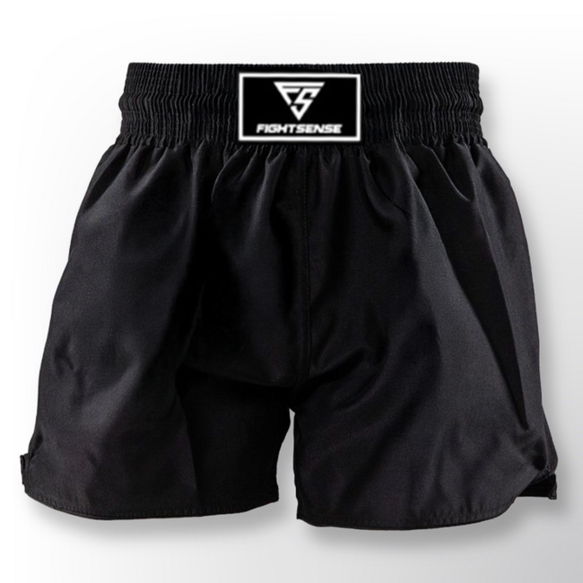 Fightsense Muay Thai Short – Black/Black – Fightshort voor vechtsport en training