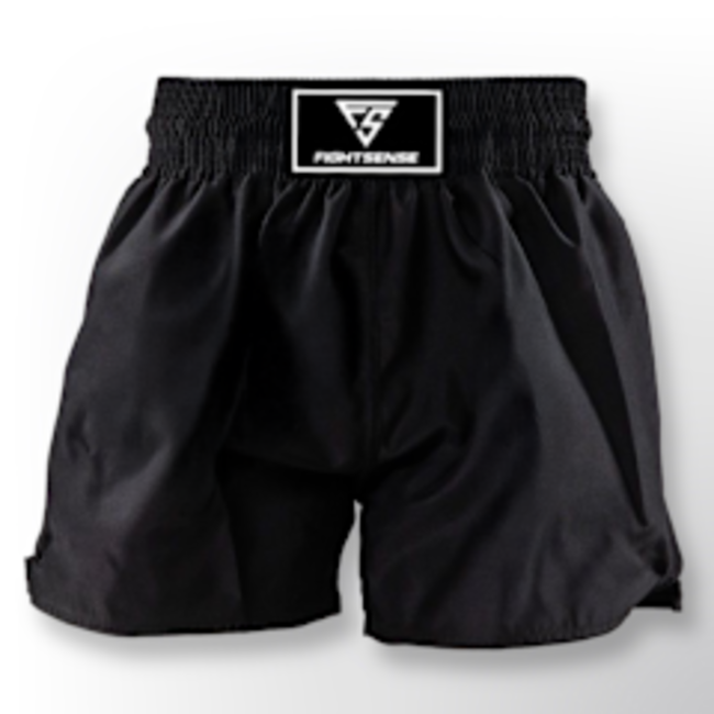Fightsense Muay Thai Short – Black/Black – Fightshort voor vechtsport en training