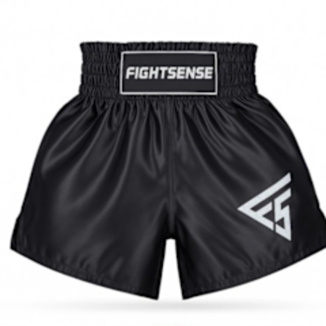 Fightsense Muay Thai Short – Black/Black – Fightshort voor vechtsport en training