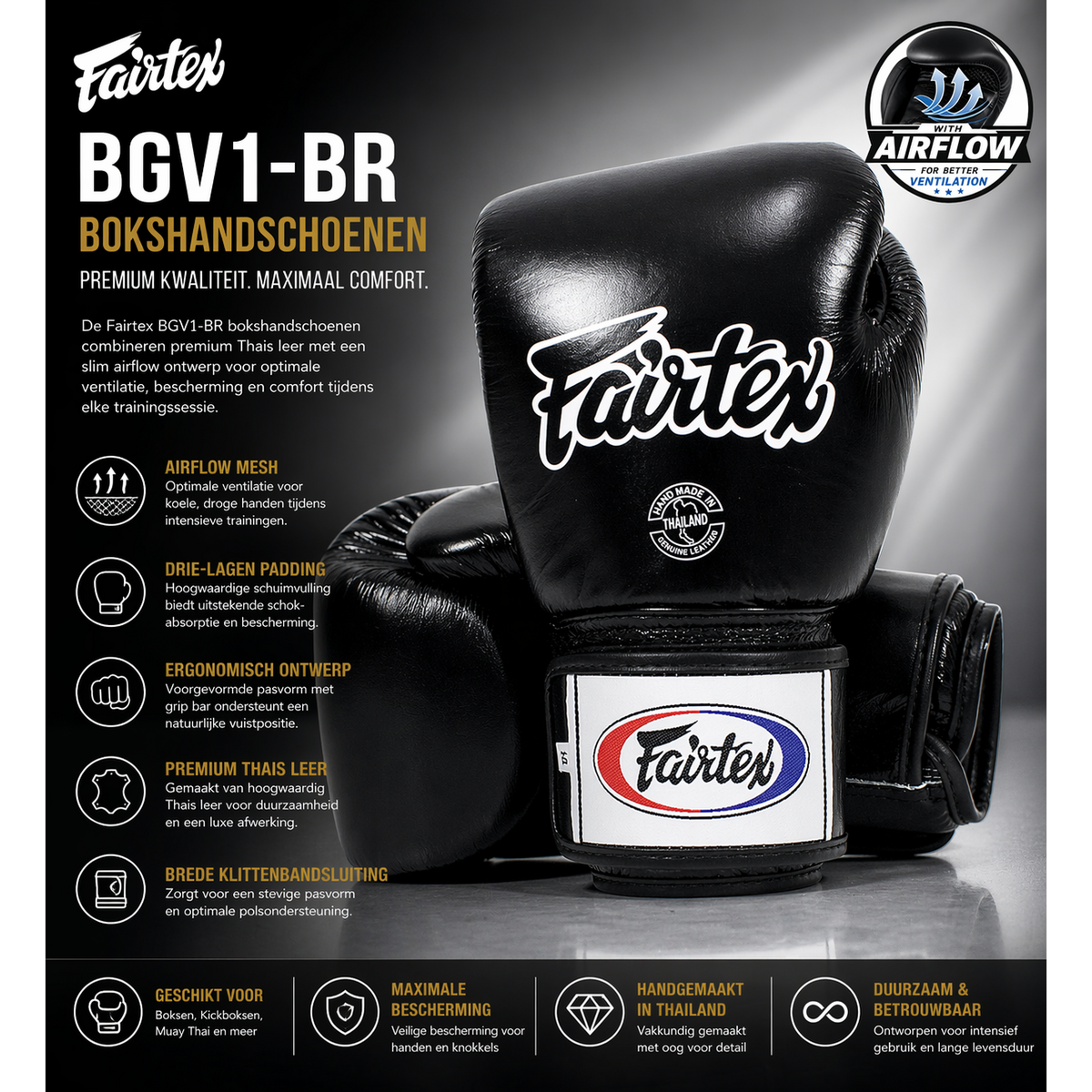 Fairtex BGV1 Air gants de boxe – noir
