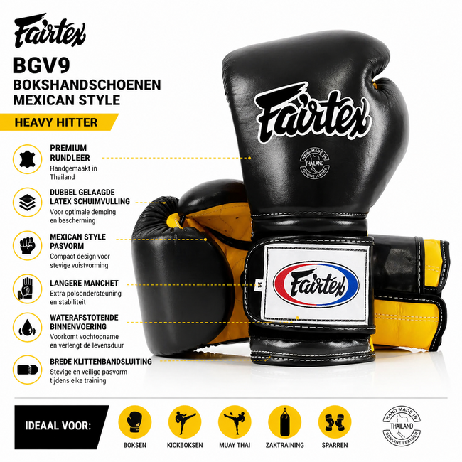 FAIRTEX BGV9 Mexican Style Bokshandschoenen – Zwart/Geel