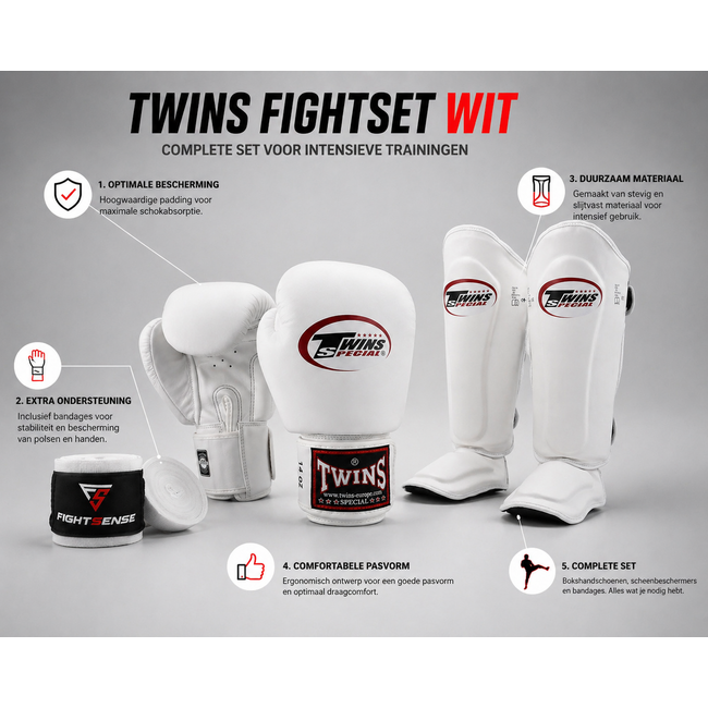 Twins Special Twins Fightset Wit Bokshandschoenen Scheenbeschermers Bandage