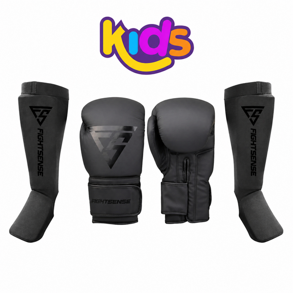 Venum FIGHTSENSE – BASIC-KAMPFSET FÜR KINDER – SCHWARZ AUF SCHWARZ