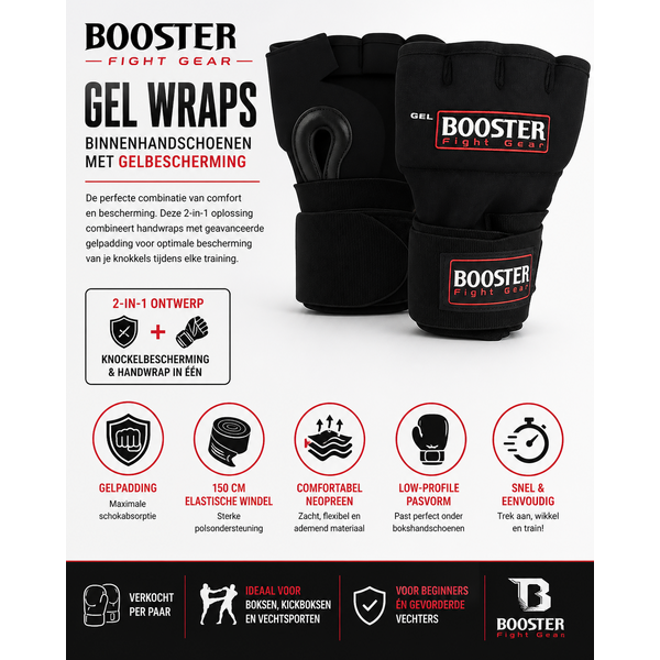 Booster Fightgear Sous-gants – Gelwraps pour boxe & kick-boxing – Extra Polsondersteuning & protection