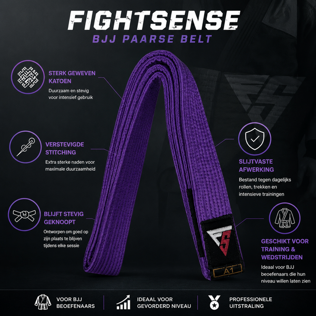 Fightsense BJJ Paarse Belt – Purple Belt – BJJ-band voor vechtsport en training
