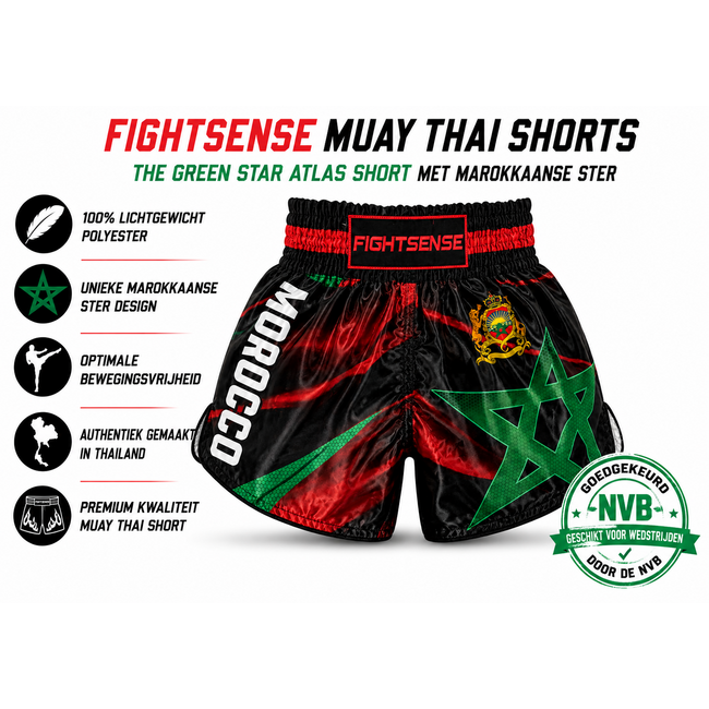 Fightsense Fightshort – MAROKKO – ATLAS GREEN STAR – Fightshort voor vechtsport en training