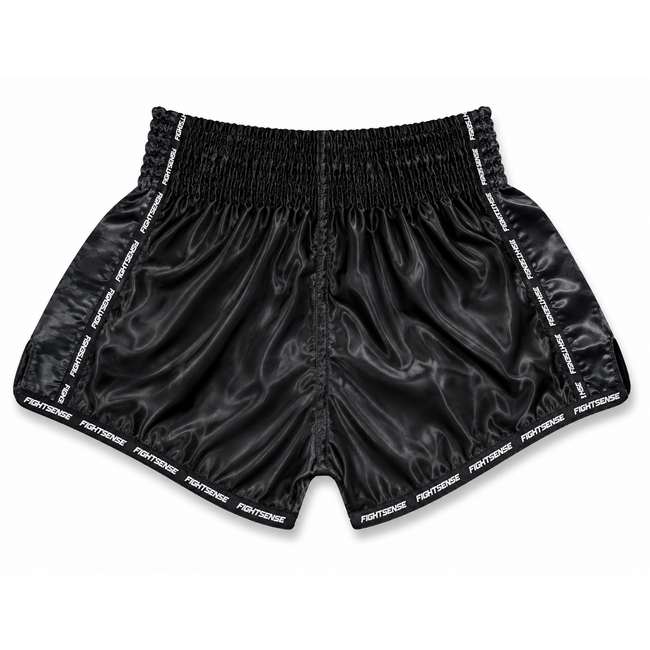 Fightsense Muay Thai Short V2 – Black/Black – Fightshort voor vechtsport en training